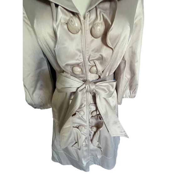 NWT C Luce Womens Double Breasted Ruffle Trench Coat Puff Sleeve Size S Pink - Picture 5 of 13